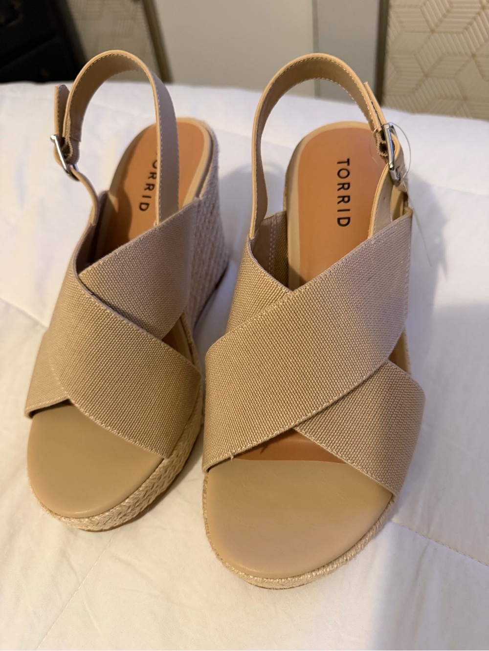 torrid Neutral Beige Crisscross Slingback Wedges